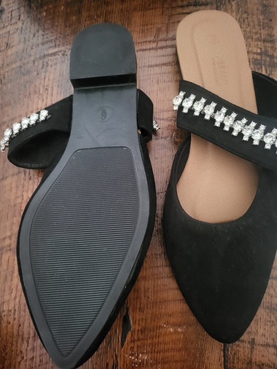 Ardene Black Rhinestone Strap Pointed Toe Women’s Flats - Picture 2 of 2